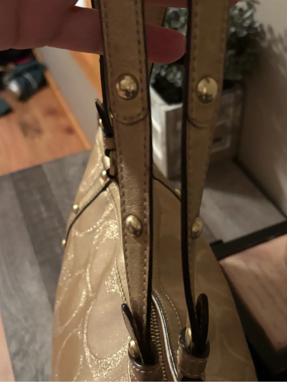 COACH VINTAGE SIGNATURE STRIPE LUREX TOTE METALLIC GOLD